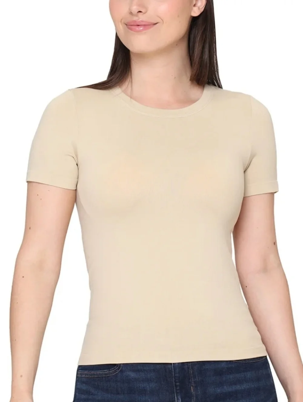 Tahari Smooth Tees 2 Pack Beige Tan Brown  Stretch Short Sleeve Womens Size XS - Picture 8 of 12